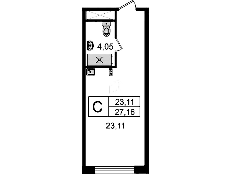 Квартира студия 27.16 м², 4/14 эт., Комплекс апартаментов «Ladozhsky Avenir»